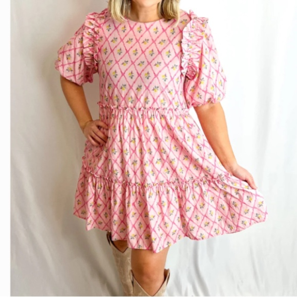 Pink Smocked Sundress with Puff Sleeves